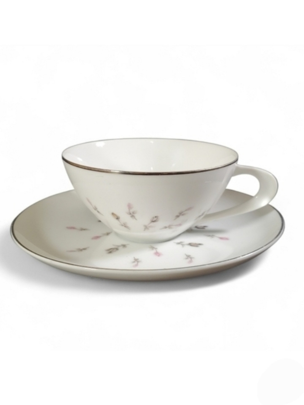 Sango Japan Fine China Flat Cup & Saucer Set of 2 Boutonniere Pattern 6414